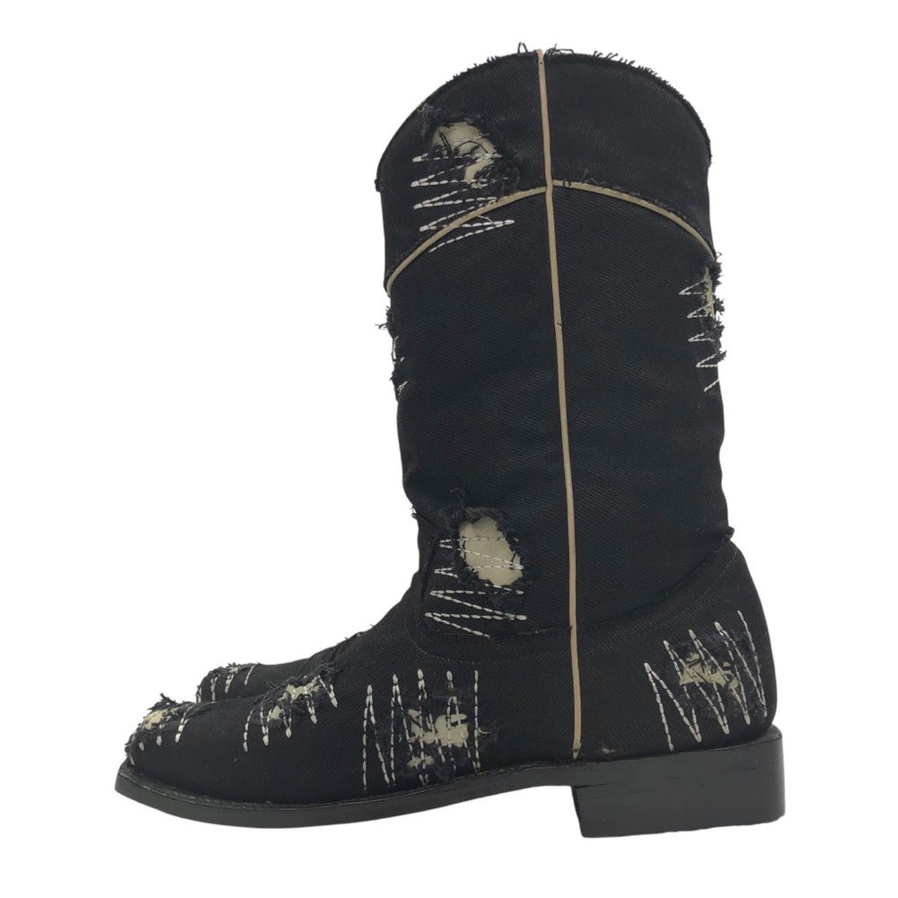 King Exotic Men's Denim Distressed Fabric Cowboy Boots Size 8.5 EE Black Western - Picture 4 of 11